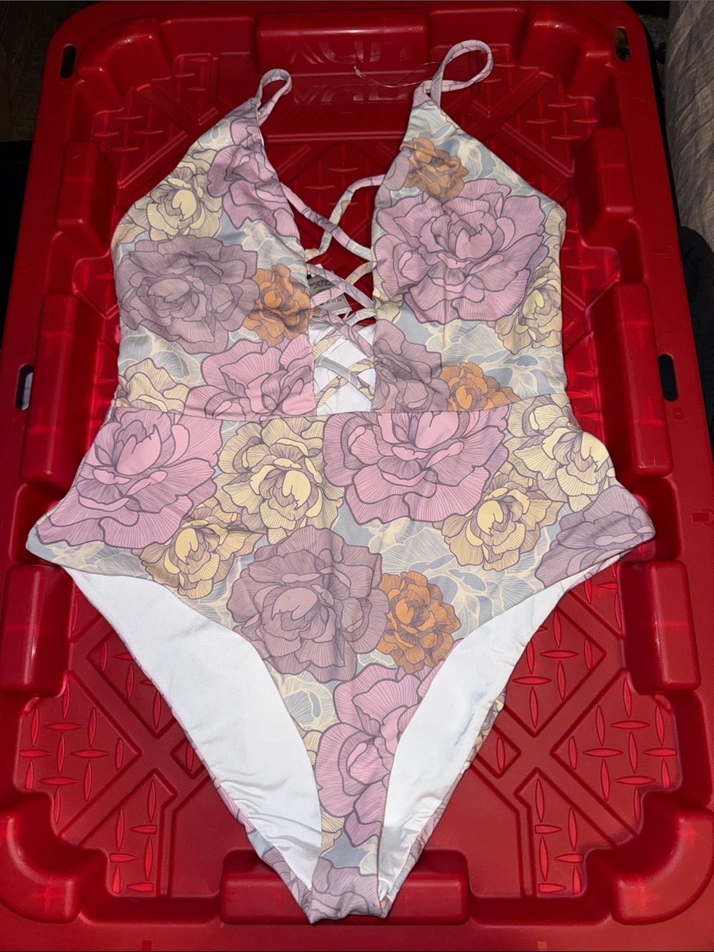 Dippin' Daisy's Pink and Yellow Floral Lace-Up One-Piece Swim